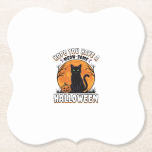 Dessous-de-verre En Papier Chat d'Halloween Mignon Design de Gravure Vintage_