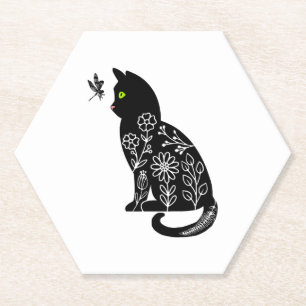 Dessous-de-verre En Papier Chat noir aux yeux verts