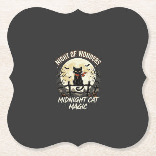 Dessous-de-verre En Papier Chat noir sous la lumière de la lune d'Halloween