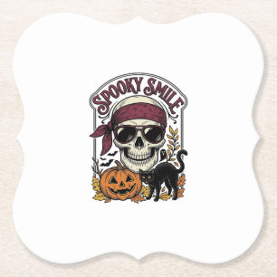 Dessous-de-verre En Papier Chat squelette Halloween Graphique de citrouille v