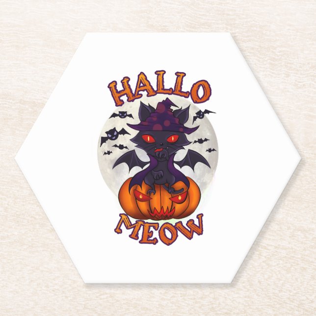 Dessous-de-verre En Papier Chatoween citrouille d'Halloween (Devant)