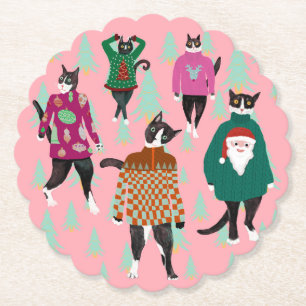 Dessous-de-verre En Papier Chats amusants dans de mauvais pulls de Noël