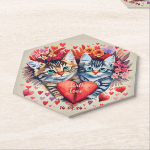 Dessous-de-verre En Papier Chats Valentines au coeur