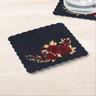 Dessous-de-verre En Papier Chic bordeaux et or bleu marine
