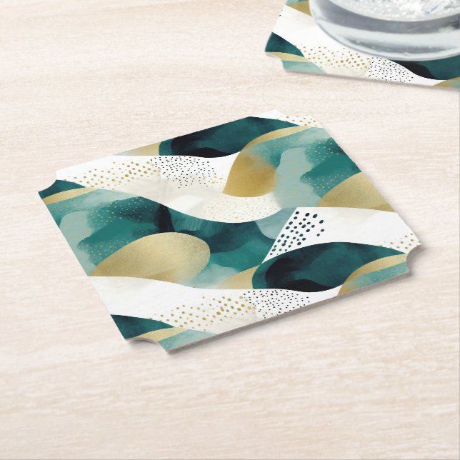 Dessous-de-verre En Papier Chic Gold Green White Abstrait (Incliné)