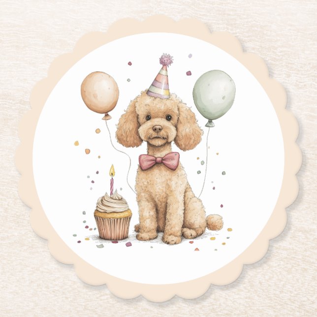 Dessous-de-verre En Papier Chien Caniche Standard de Anniversaire (Devant)