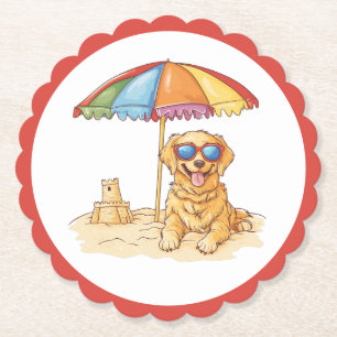 Dessous-de-verre En Papier Chien de plage Golden Retriever