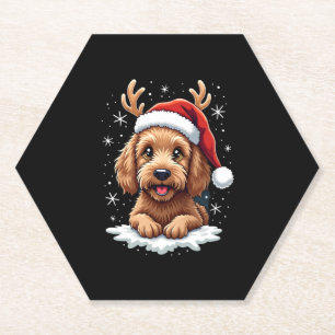 Dessous-de-verre En Papier Chien Goldendoodle de Noël Renne Doodle de vacance