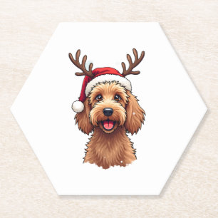 Dessous-de-verre En Papier Chien Goldendoodle Noël Renne Fête Doodle