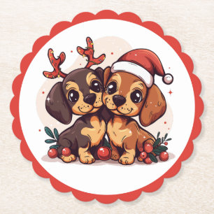 Dessous-de-verre En Papier Chiens teckel de Noël