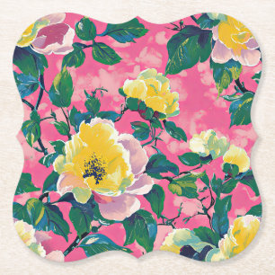 Dessous-de-verre En Papier Chinoiserie rose peint Floral
