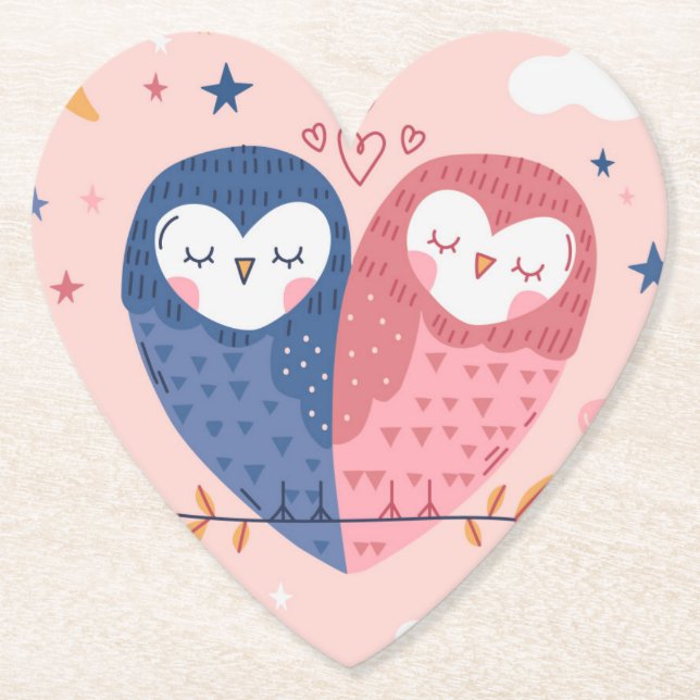 Dessous-de-verre En Papier Chouettes mignonnes (Devant)