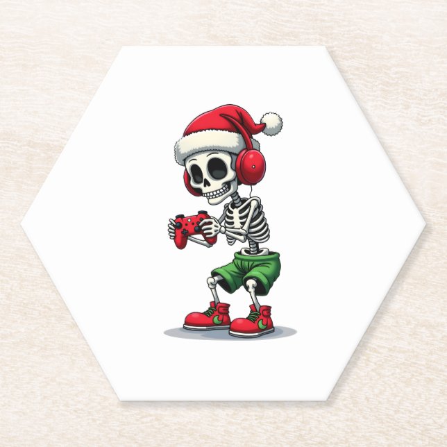 Dessous-de-verre En Papier Christmas skeleton Gamer Pajamas xmas skull gaming (Devant)