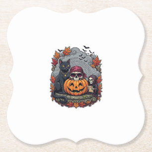 Dessous-de-verre En Papier Citrouille d'Halloween Chat Crâne Faucheuse Automn