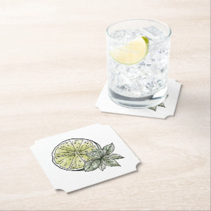Dessous-de-verre En Papier Citrus Chaux d'été et Feuilles verts