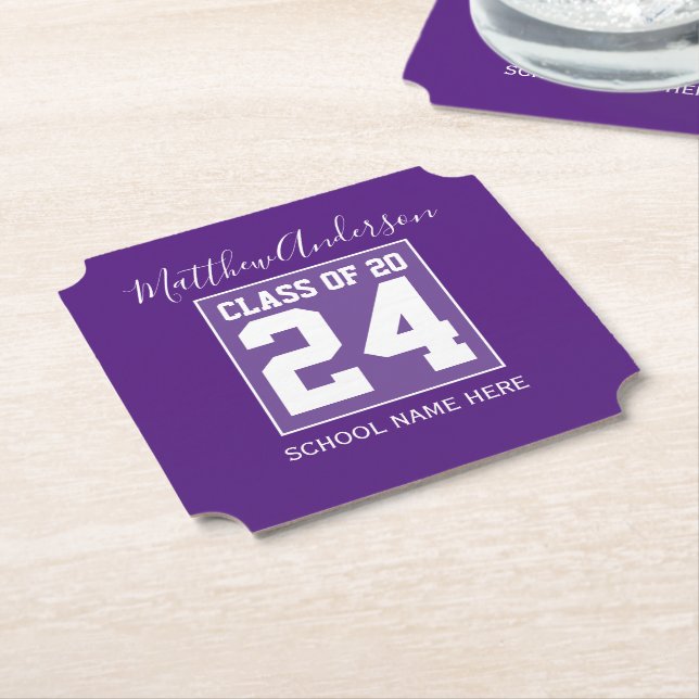 Dessous-de-verre En Papier Classe de 2024 Modern Royal Purple Graduation Part (Incliné)