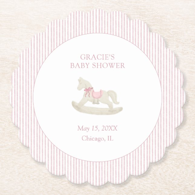Dessous-de-verre En Papier Classic Simple Rose Rocking Cheval Baby shower fil (Devant)