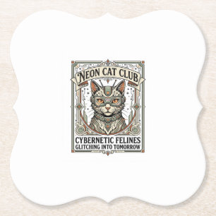Dessous-de-verre En Papier Club Chat Néon Chat Cyberpunk Vintage Art Vector S