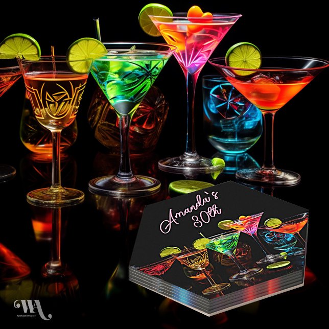 Dessous-de-verre En Papier Cocktail Adulte Neon Blacklight Anniversaire (Créateur téléchargé)