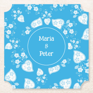 Dessous-de-verre En Papier Coeur de fleur bleu avec fleurs motif