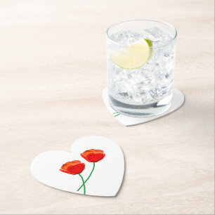 Dessous-de-verre En Papier Coeur des fleurs de pavot rouge