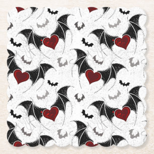 Dessous-de-verre En Papier Coeur d'Halloween avec ailes de chauve-souris noir