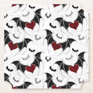 Dessous-de-verre En Papier Coeur d'Halloween avec ailes de chauve-souris noir