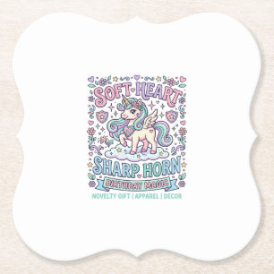 Dessous-de-verre En Papier Cœur doux de licorne Corne pointue Typographie gra