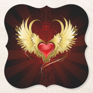 Dessous-de-verre En Papier Coeur rouge avec ailes d'or