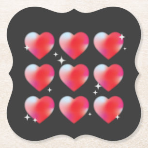 Dessous-de-verre En Papier Coeurs brillants rouges, romantique de la Saint Va