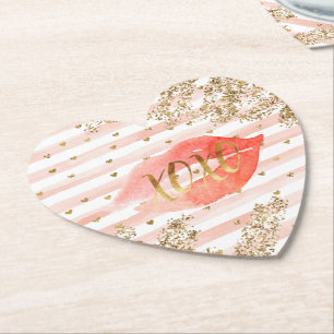 Dessous-de-verre En Papier Coeurs d'or rose pâle Lèvres de Parties scintillan