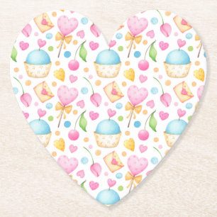 Dessous-de-verre En Papier Coeurs et cupcakes Motif d'aquarelle