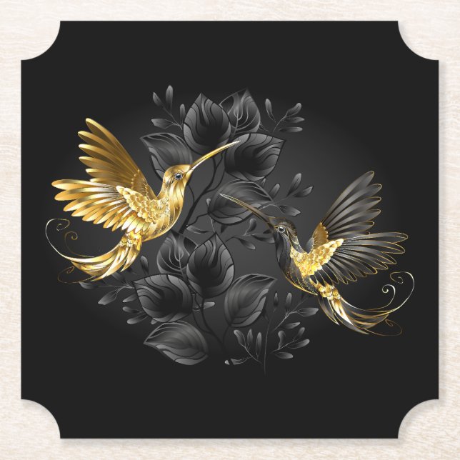 Dessous-de-verre En Papier Colibri noir et or (Devant)
