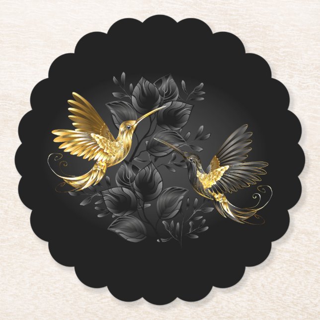 Dessous-de-verre En Papier Colibri noir et or (Devant)