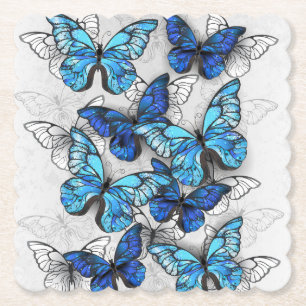 Dessous-de-verre En Papier Composition des White and Blue Butterflies