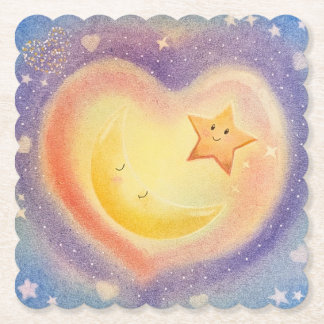 Dessous-de-verre En Papier Conception de ciel lunaire étoilé pastel doux