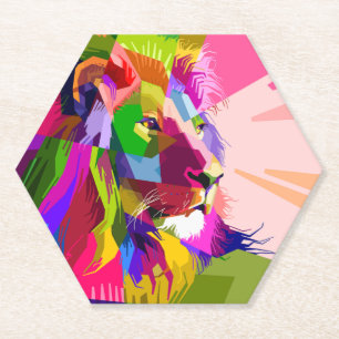 Dessous-de-verre En Papier Conception Pop Art Prismatique Colorée Lion-62501