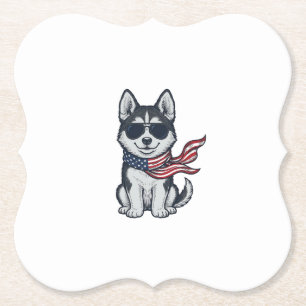 Dessous-de-verre En Papier Conception vectorielle de chiot husky patriotique