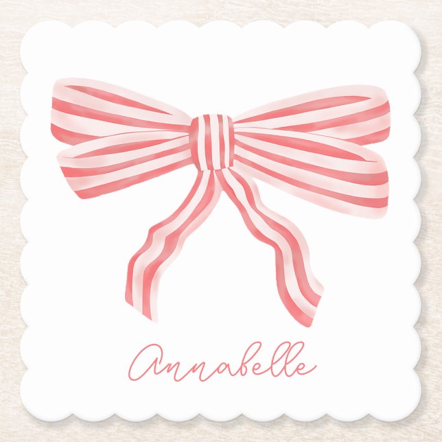 Dessous-de-verre En Papier Coquette Pink Strited Bow (Devant)