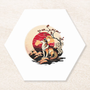 Dessous-de-verre En Papier Coucher de soleil japonais Shiba Inu Dog Ukiyo e S