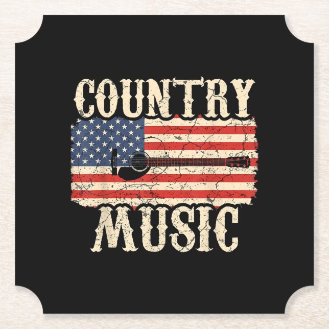 Dessous-de-verre En Papier Country Music Guitar American Flag (Devant)