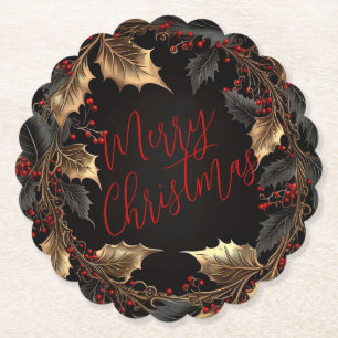 Dessous-de-verre En Papier Couronne de houx doré – Noël élégant