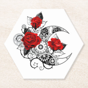 Dessous-de-verre En Papier Croissant mécanique avec roses rouges