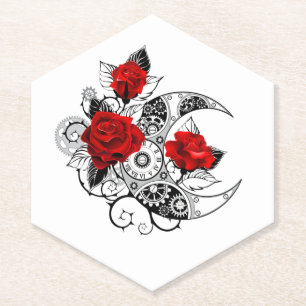Dessous-de-verre En Papier Croissant mécanique avec roses rouges