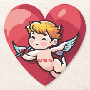 Dessous-de-verre En Papier Cupidon sur le coeur rouge
