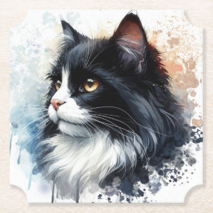 Dessous-de-verre En Papier Cute Tuxedo Chat Aquarelle Art
