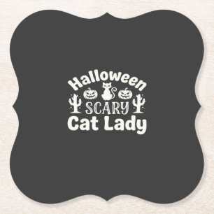 Dessous-de-verre En Papier Dame de chat effrayante Halloween_1