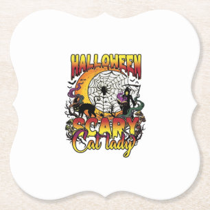 Dessous-de-verre En Papier Dame de chat effrayante Halloween Faucheuse Lune M