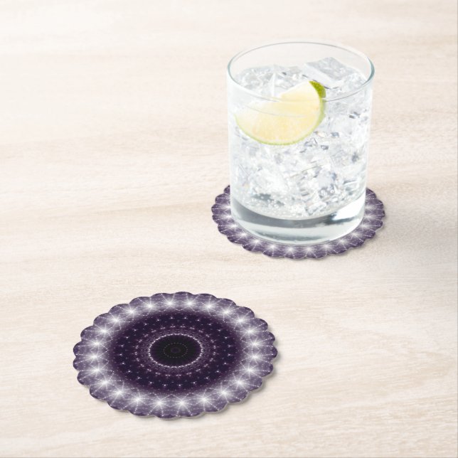 Dessous-de-verre En Papier Dentelle ronde noire et blanche fantaisie (En situation)