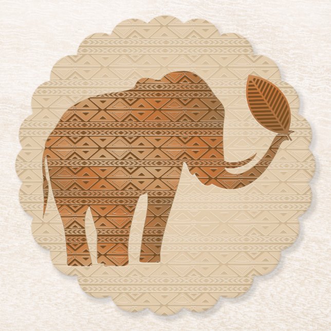 Dessous-de-verre En Papier Design d'art tribal des éléphants (Devant)
